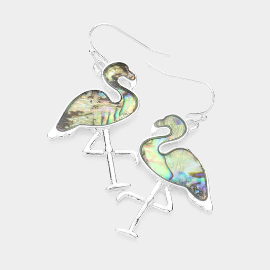 Coastal Strut Flamingo- Abalone Earrings - Sale-Shop Alies Boutique