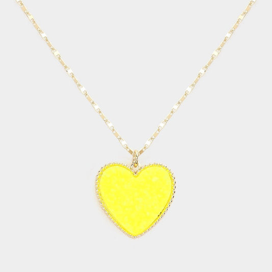 Crush & Charm - Neon Yellow Druzy Heart Pendant Necklace-Shop Alies Boutique