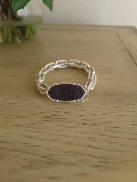 Crush Link Luxe - Black & Silver Oval Double Chain Link Stretch Bracelet - All That GlitterZ - Shop Alies Boutique