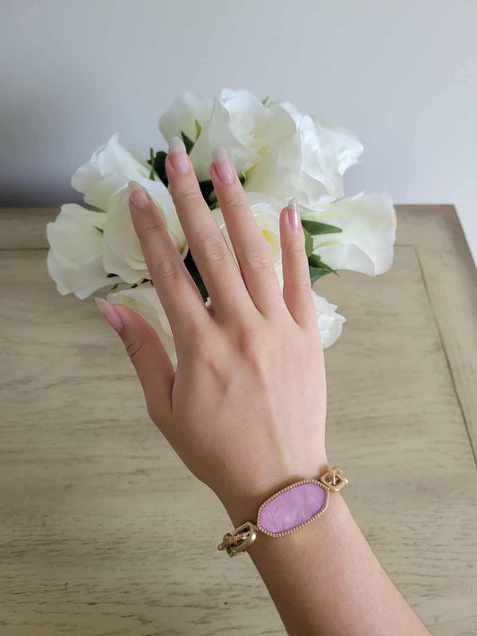 Crush Link Luxe - Pink Oval Double Chain Link Stretch Bracelet - All That GlitterZ - Shop Alies Boutique