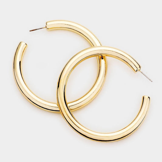 Curve Appeal II - Gold Bold Metal Half Hoop Earrings - Shop Alies Bouutique