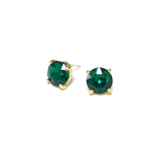 Sterling Silver S925 Post 10mm Round Glass Stud Earrings: Emerald - Alie's Boutique