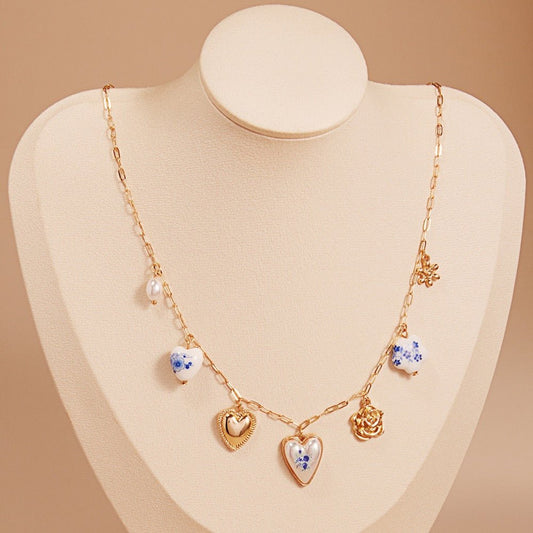 Delicate Whim - Floral Ceramic Charm Station Necklace-Shop Alies Boutique