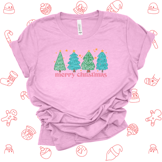 Retro Merry - Pink Christmas Graphic Tee