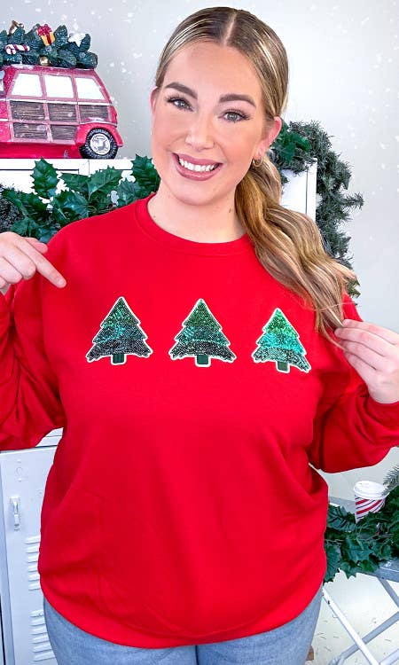Christmas Tree Sparkle Sequin Graphic Sweatshirt: Red Size Large