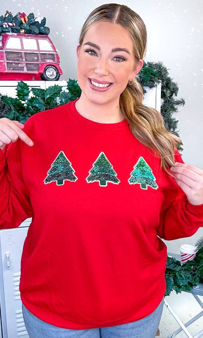 Christmas Tree Sparkle Sequin Graphic Sweatshirt: Red Size Large