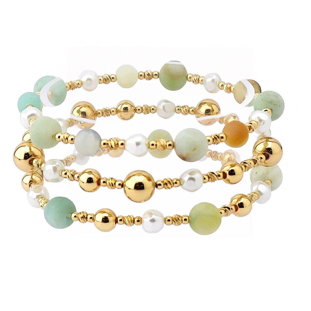 Ethereal Edge - Amazonite & Gold Bracelet Set-Shop Alies Boutique
