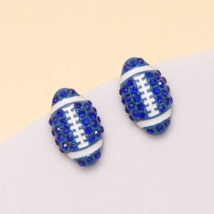 Gameday Two-Tone Rhinestone Pave Football Stud Earrings: Blue - Shop Alies Bouutique
