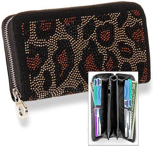 Sparkling Leopard Accordion Wallet: Black