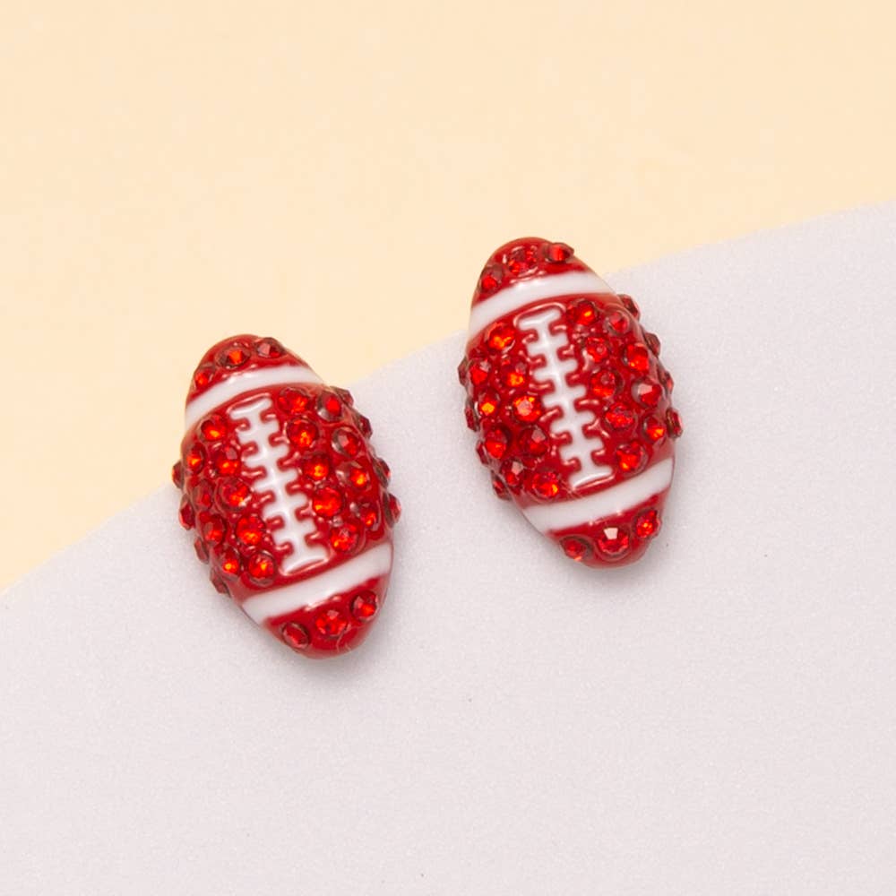 Gameday Two-Tone Rhinestone Pave Football Stud Earrings: Orange - Shop Alies Bouutique