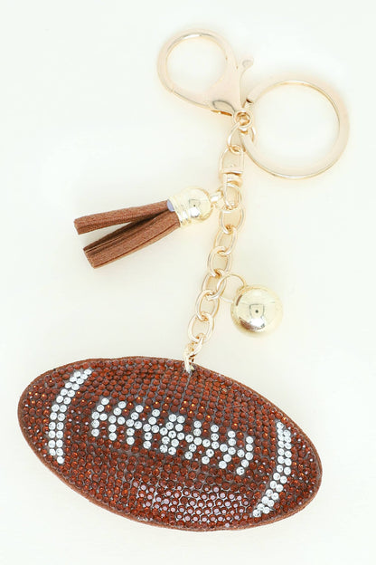 Rhinestone Studded Football Keychain w/ Tassel - Shop Alies Bouutique
