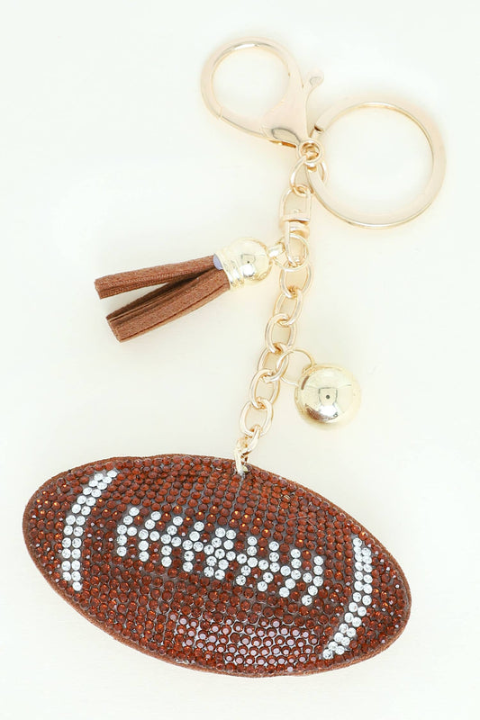 Rhinestone Studded Football Keychain w/ Tassel - Shop Alies Bouutique