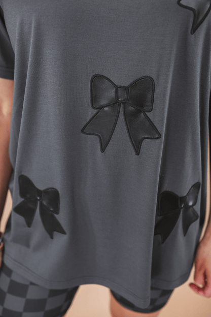 Faux Leather Bow Oversized Tee - Jess Lea - Jess Lea - Shop Alies Boutique