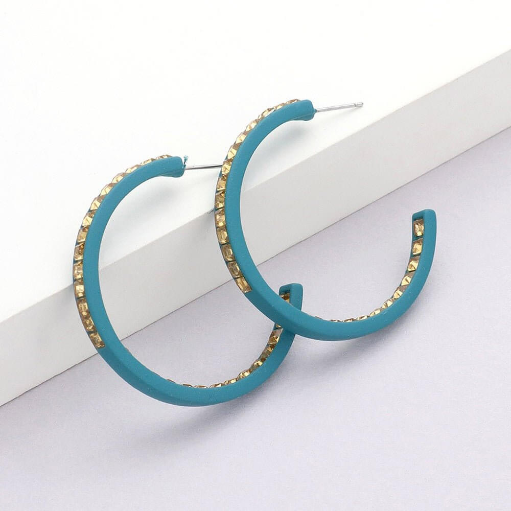 Flash Loop – Turquoise Square Rhinestone Hoop Earrings-Shop Alies Boutique