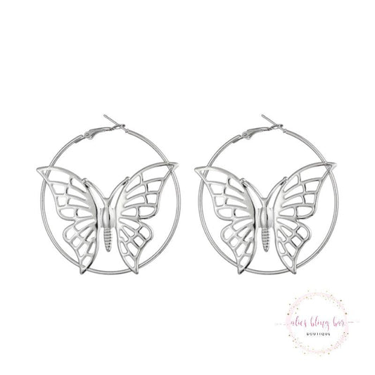 Fluttering Hoop - Silver Hoop Earrings - Sale - Alies Bling Bar - Shop Alies Boutique