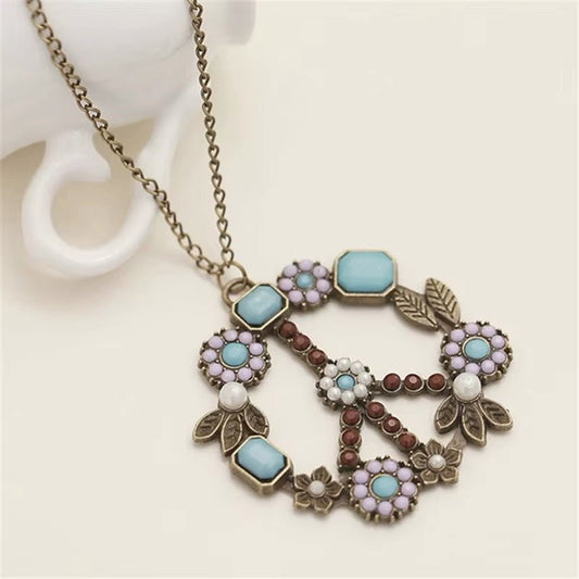 Garden Pact - Purple Floral Peace Sign Necklace-Shop Alies Boutique
