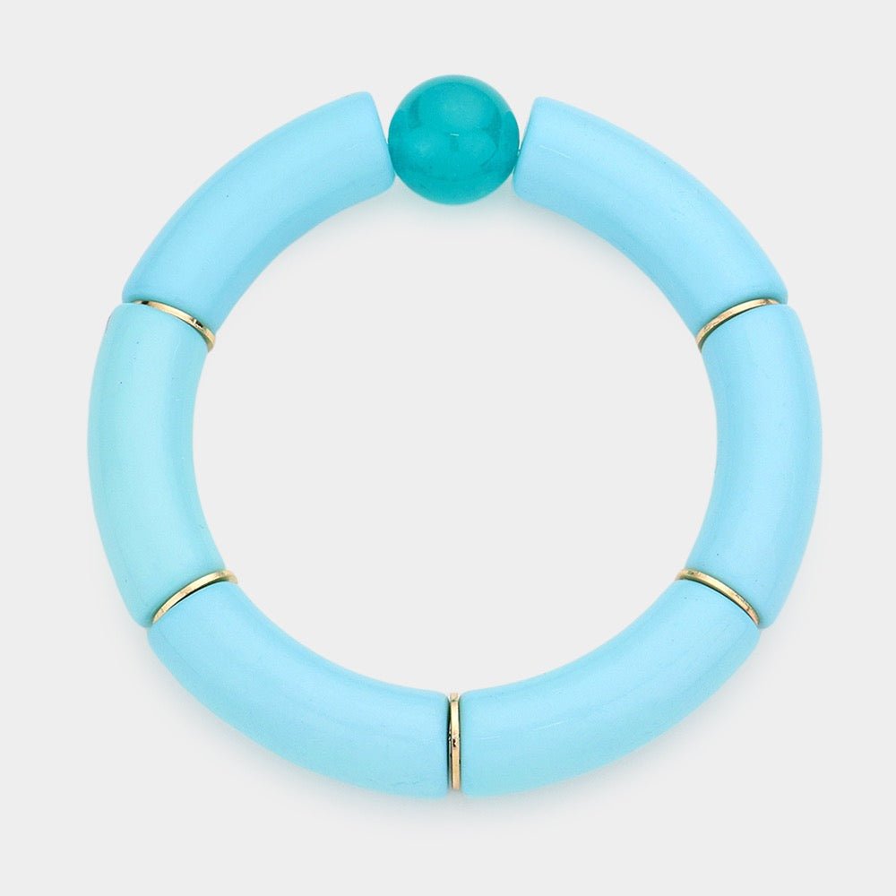 Geo Beat – Aqua Round Bead Accented Resin Stretch Bracelet-Shop Alies Boutique