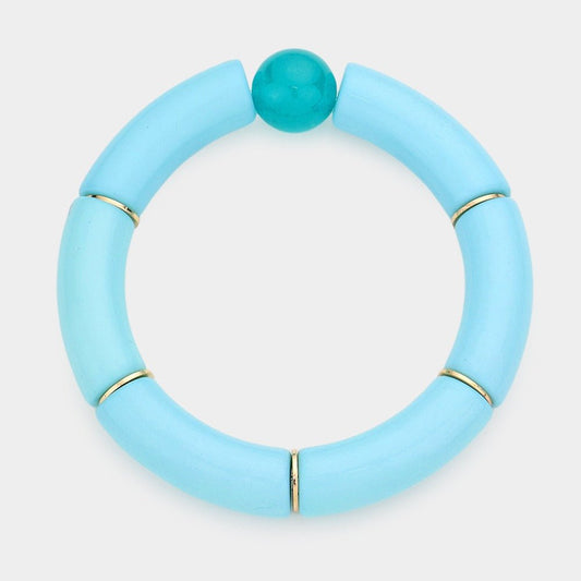 Geo Beat – Aqua Round Bead Accented Resin Stretch Bracelet-Shop Alies Boutique