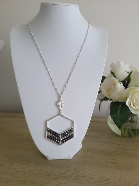 Geo Noir - Silver & Black Necklace - Shop Alies Bouutique
