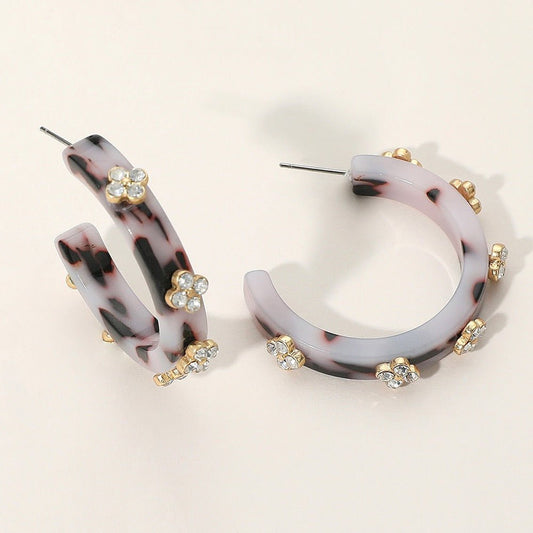 Halo Darling – Multi Quatrefoil Stone Pointed Celluloid Acetate Hoop Earrings-Shop Alies Boutique