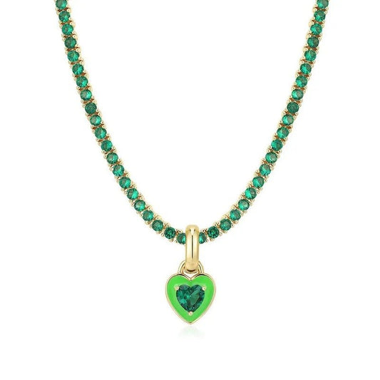 Heart Of Glass- 18k Gold Plated Green Necklace - Sale-Shop Alies Boutique