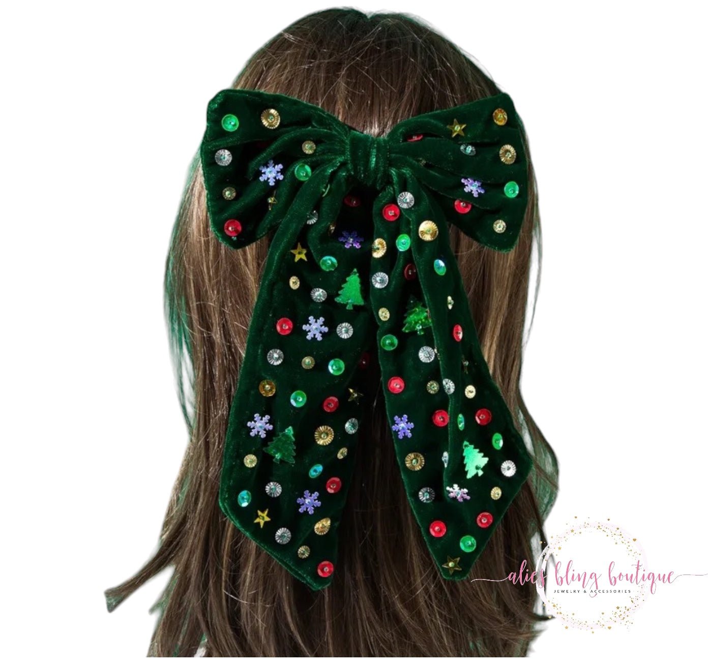 Holiday Cheer Bow Hairclip in Green - Sale - Alies Bling Bar - Shop Alies Boutique