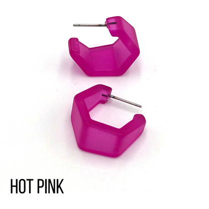 Hexagon Geo Frosted Hoop Earrings - Leetie Lovendale