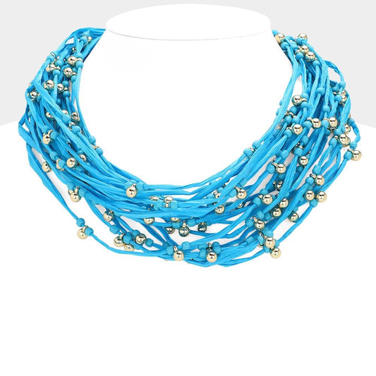 Island Orbit - Turquoise Beads & Raffia Thread Multi - WW Layered Necklace - Sale - Shop Alies Bouutique