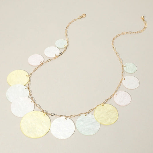 Ivory Celluloid Acetate Disc Charm Station Statement Necklace-Shop Alies Boutique