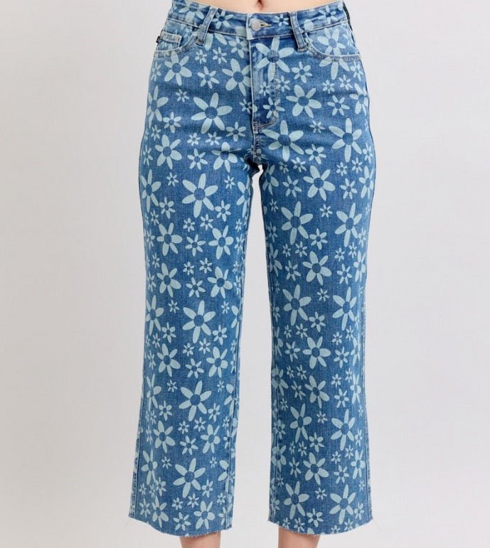 Judy Blue - Daisy Days - High Waist Flower Print Cropped Jeans - Shop Alies Bouutique