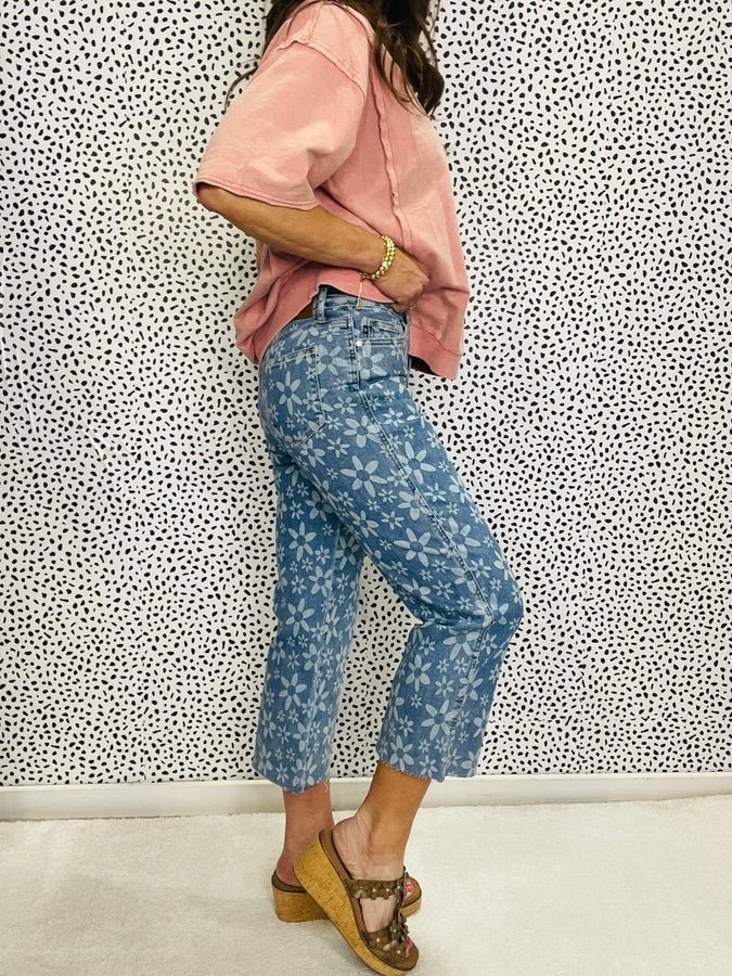Judy Blue - Daisy Days - High Waist Flower Print Cropped Jeans - Shop Alies Bouutique