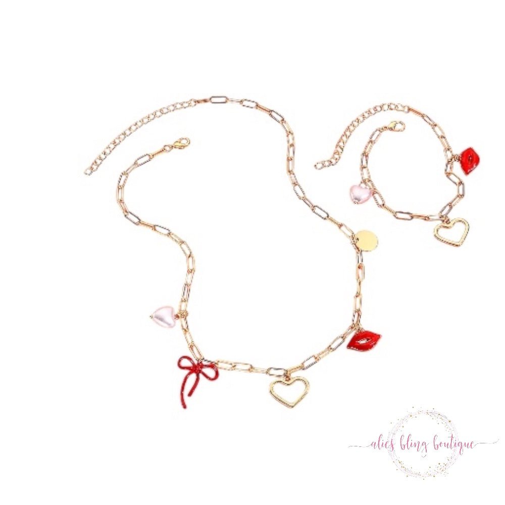 Kiss Kiss Necklace & Bracelet Set - Sale-Shop Alies Boutique