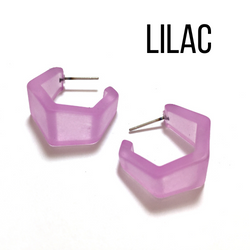 Hexagon Geo Frosted Hoop Earrings - Leetie Lovendale