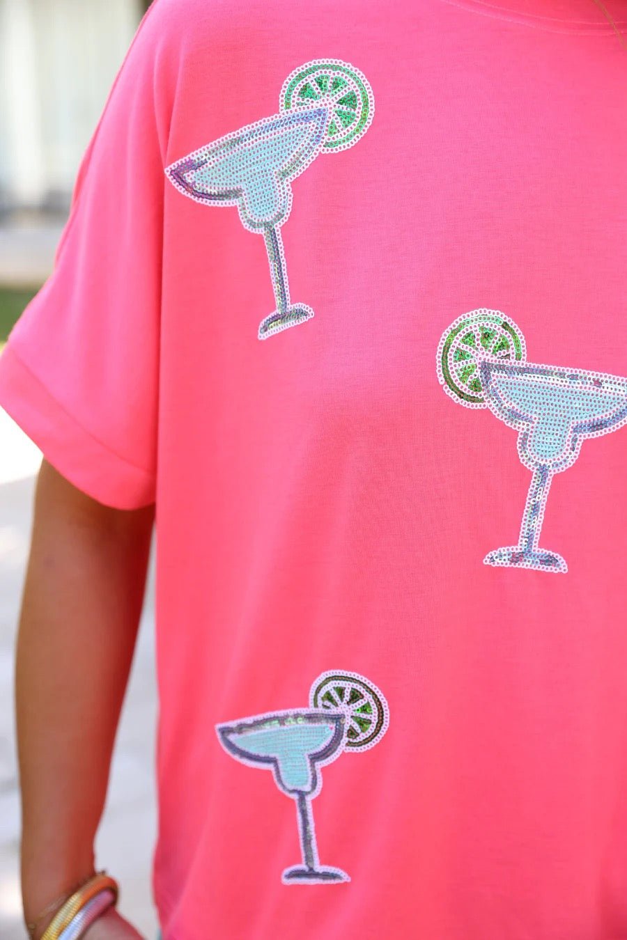 Margaritaville Sequin Patch Top - Coral - Shop Alies Bouutique