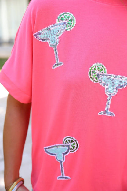 Margaritaville Sequin Patch Top - Coral - Shop Alies Bouutique