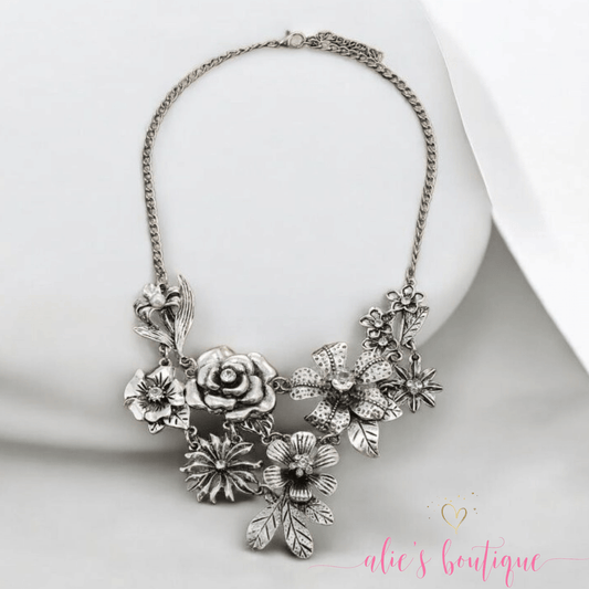 Monica's Floral Radiance Silver Necklace-Shop Alies Boutique