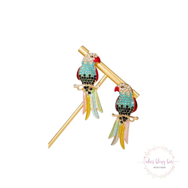 Parrot Party - 14k Gold Plated Blue Earrings - Sale-Shop Alies Boutique