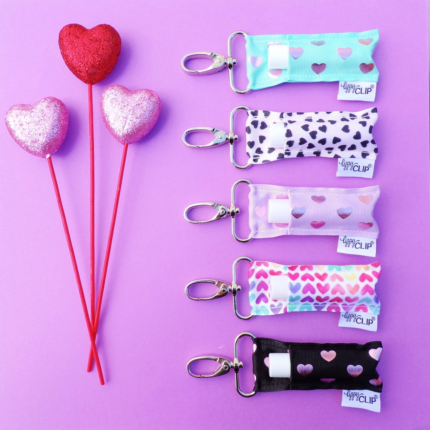 Pink Hearts on Aqua LippyClip® Lip Balm Holder - Shop Alies Bouutique