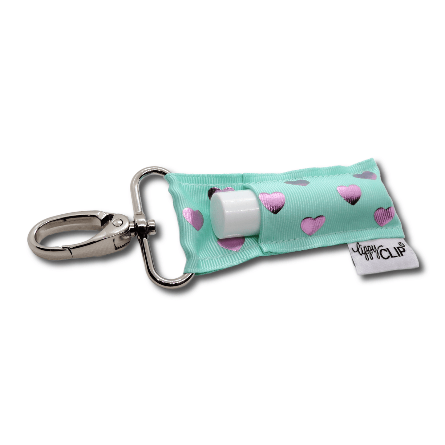 Pink Hearts on Aqua LippyClip® Lip Balm Holder - Shop Alies Bouutique