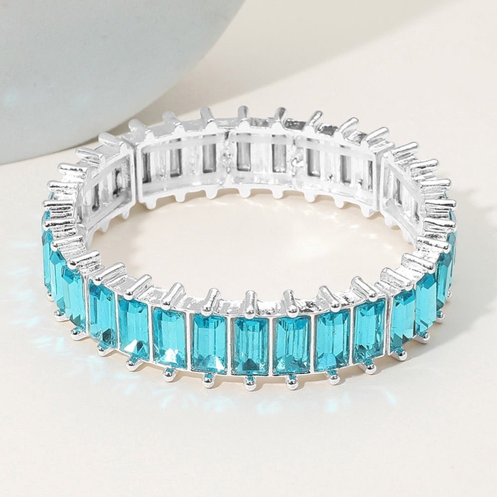 Radiant Pulse – Aqua Baguette Stone Cluster Beaded Stretch Evening Bracelet-Shop Alies Boutique