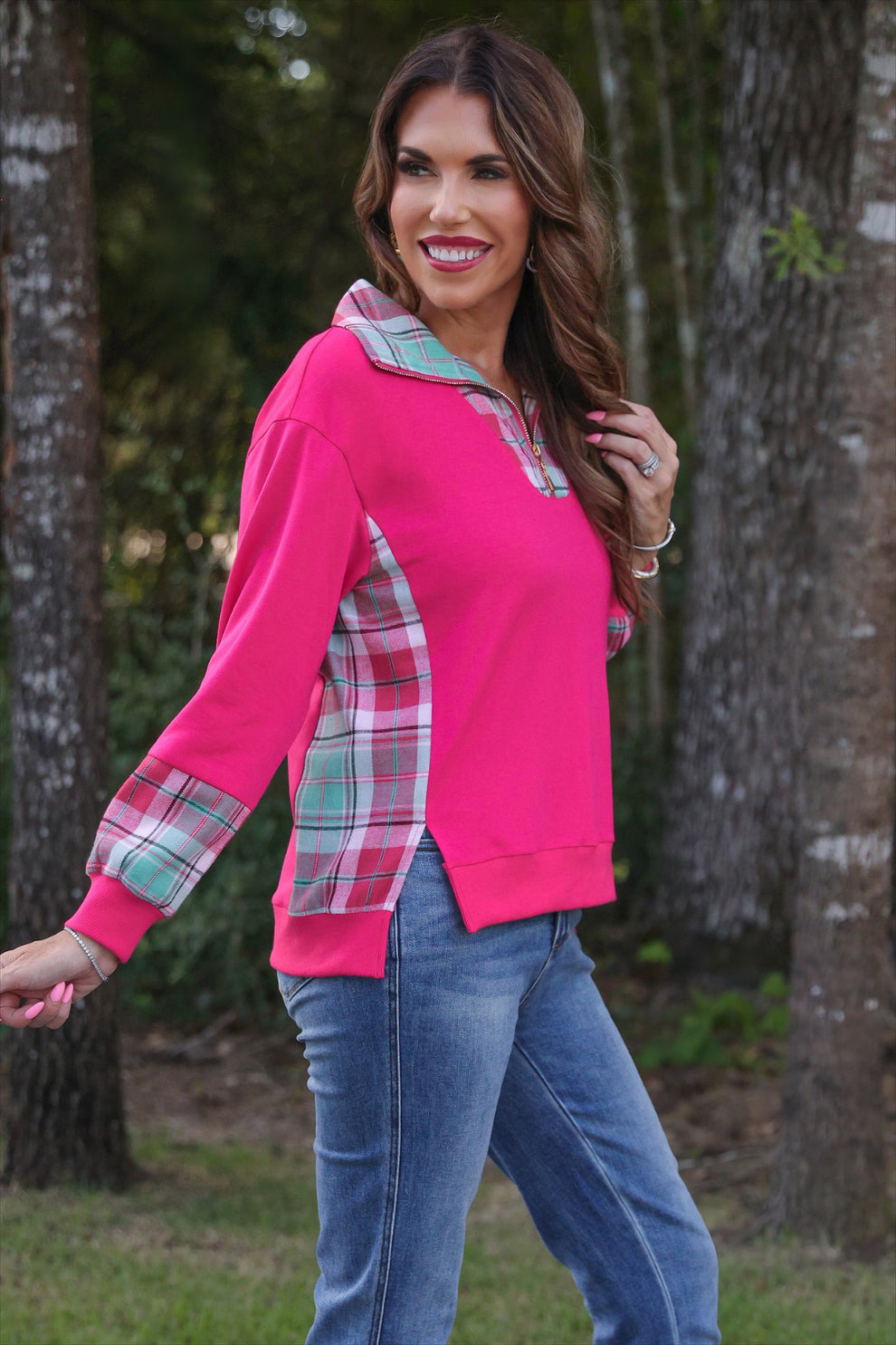 Juniper Plaid - Pink Pullover