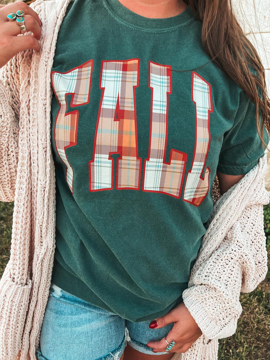 Fall Plaid Graphic Tee - Emerald