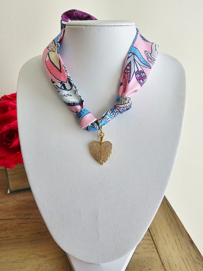 Exclusive Pink & Purple Scarf Necklace – 18k Gold Plated Angel Wings Charm