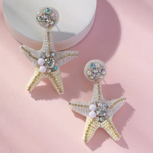 Shoreline Shimmer - White Starfish Earrings - Labor Day Sale - Alie's Boutique