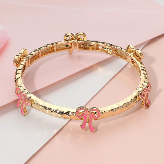 Kristie's Bows For Survivors - Gold/Pink Stretch Bracelet