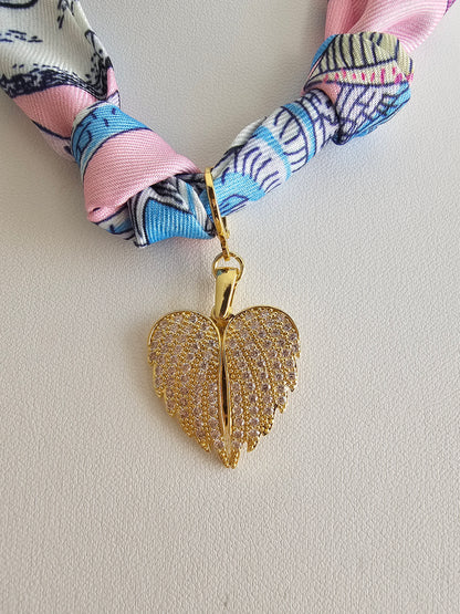 Exclusive Pink & Purple Scarf Necklace – 18k Gold Plated Angel Wings Charm