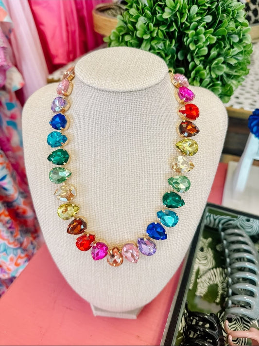 Rainbow Glow - Jewel Candy Multi Colored Gold Necklace