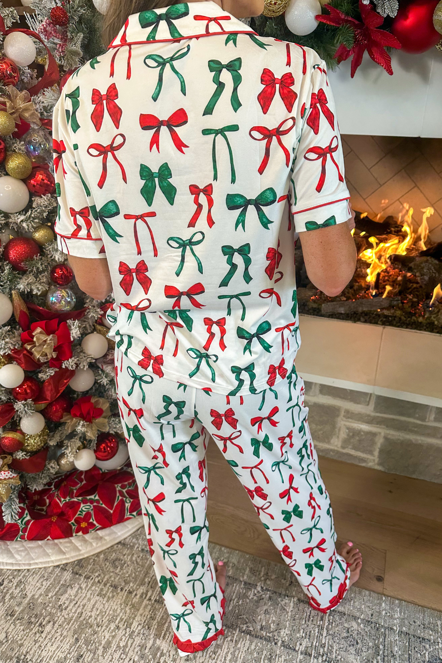Midnight Bow Christmas Ruffle Pajama Set - Alie's Boutique