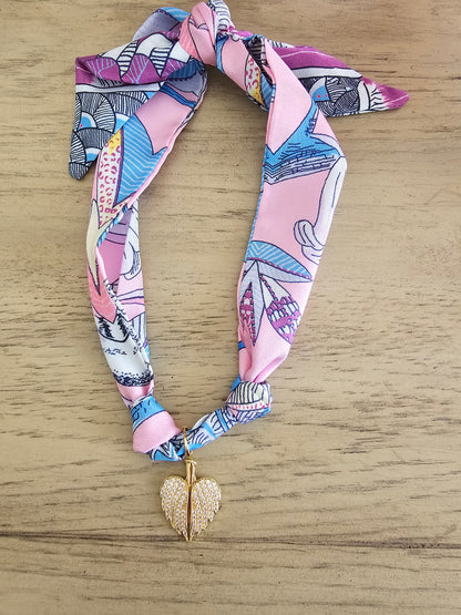 Exclusive Pink & Purple Scarf Necklace – 18k Gold Plated Angel Wings Charm