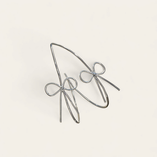 Ladylike Bows- Silver Hoop Earrings